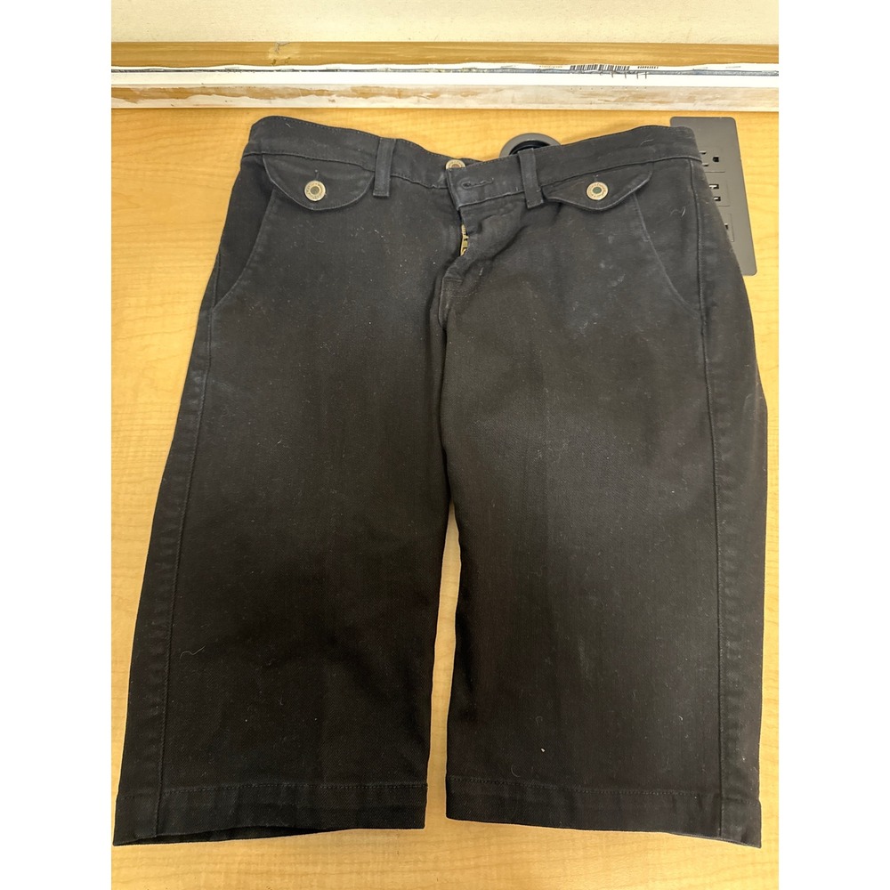 David Kahn Black Denim Shorts Womens Size 27 Made in USA Front Flap Pocket